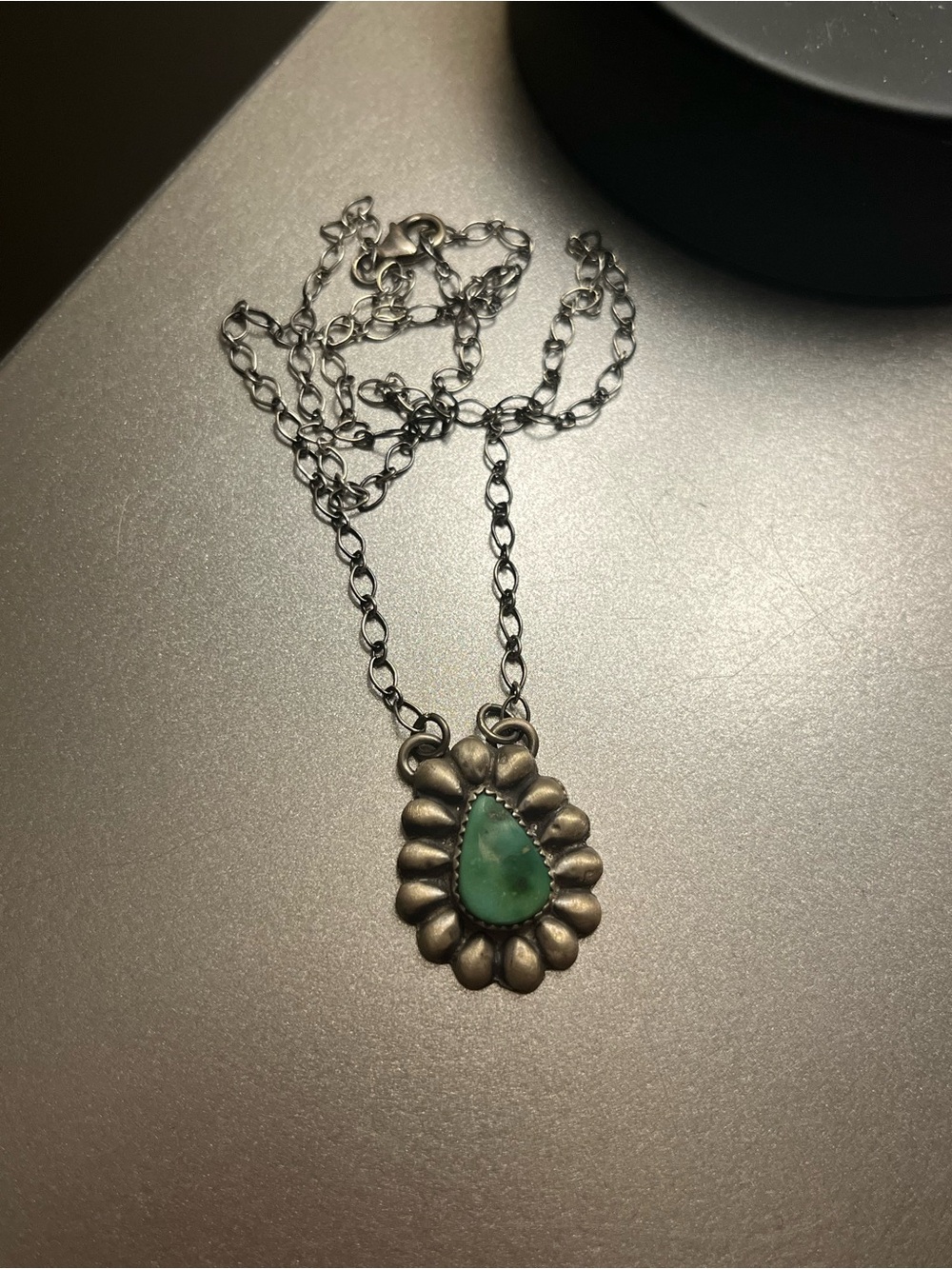 Sonoran Gold Turquoise Sterling Silver Teardrop Necklace